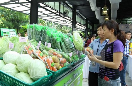 Người tiêu dùng lựa chọn sản phẩm theo tiêu chuẩn VietGap tại hệ thống siêu thị Co.op mart Thành phố Hồ Chí Minh. (Ảnh: Thanh Vũ/TTXVN)