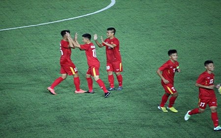 U16 Việt Nam ăn mừng chiến thắng. (Ảnh minh họa: VFF). 