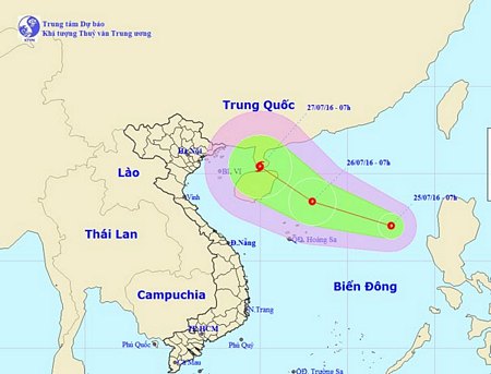 Vị trí và đường đi của áp thấp nhiệt đới. Ảnh: TTDBKTTVTƯ