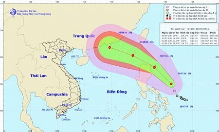 Vị trí và đường đi của bão. 