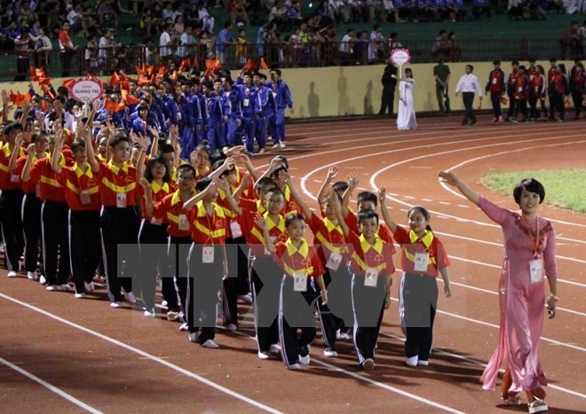 Các đoàn vận động viên về tham dự. (Ảnh: Thanh Tùng/TTXVN)