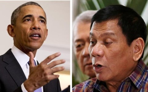 Quan hệ Mỹ-Philippines trở nên sóng gió sau tuyên bố có phần khiếm nhã của ông Duterte (phải) nhằm vào ông Obama. Ảnh: AP