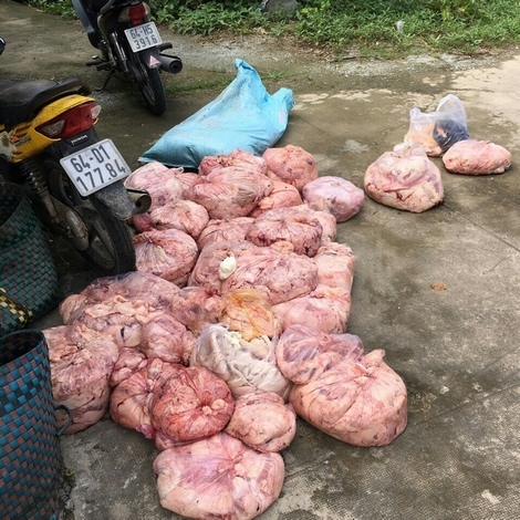 300kg mỡ đã ngả màu, hư hỏng.