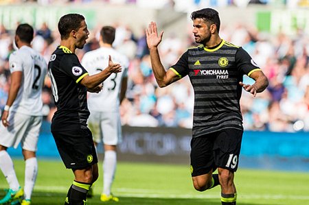  Diego Costa cụ thể hóa ưu thế của Chelsea bằng bàn mở tỷ số ở phút 18. (Ảnh: Getty)