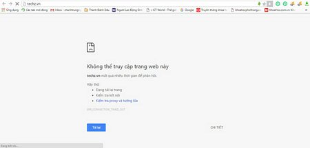 Giao diện trang Techz.vn sáng 20/9/2016 cho thấy vẫn không thể truy cập được vào trang này.