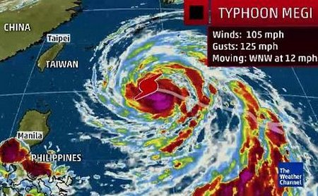 Hình ảnh vệ tinh hướng di chuyển của bão Megi. Ảnh: Weather Channel