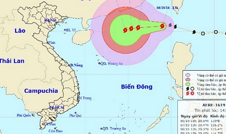 Vị trí và đường đi của bão số 6 lúc 13h hôm nay, 6/10. Ảnh từ TTDBKTTVTƯ.