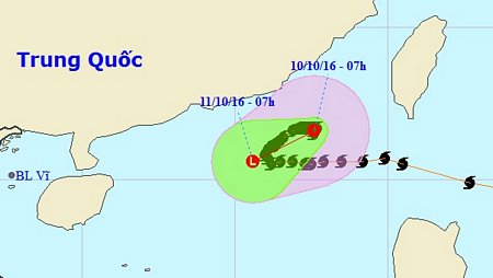 Vị trí và hướng di chuyển của áp thấp nhiệt đới (Ảnh: NCHMF).
