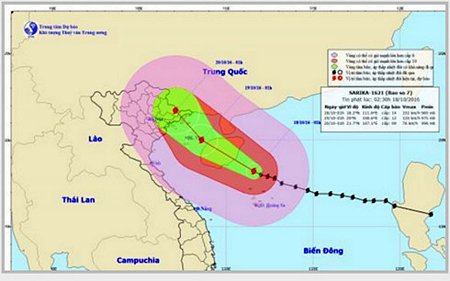 Hình ảnh đường đi và vị trí cơn bão