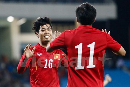 Công Phượng đã có bàn đầu tiên trong màu áo tuyển Việt Nam. (Ảnh: Minh Chiến/Vietnam+)