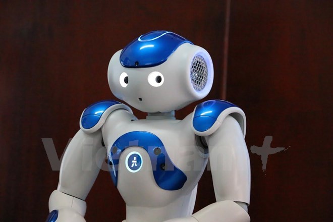 Robot NAO đang biểu diễn và giao lưu với sinh viên. (Ảnh: Sỹ Tuyên/Vietnam+)