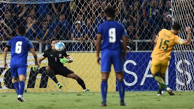Thái Lan nhận 2 bàn thua đều từ chấm 11m. (Nguồn: Getty Images)
