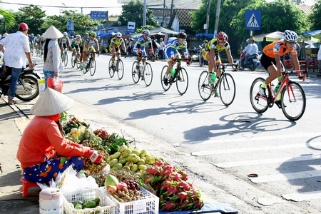 Hình ảnh khá quen thuộc với những cây trái miệt vườn của ĐBSCL mà đoàn đua luôn gặp bên đường.