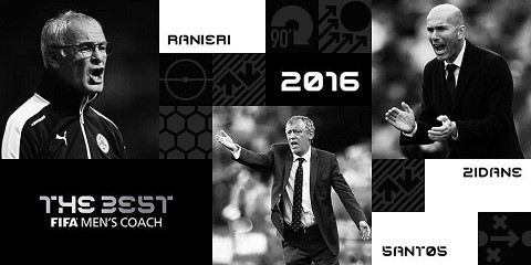 Claudio Ranieri, Fernando Santos và Zinedine Zidane lọt vào Top 3 ứng viên cho danh hiệu HLV xuất sắc nhất năm 2016 của FIFA
