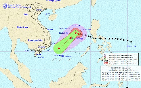 Dự báo đường đi của bão số 10. (Ảnh: Trung tâm Dự báo khí tượng thủy văn Trung ương)