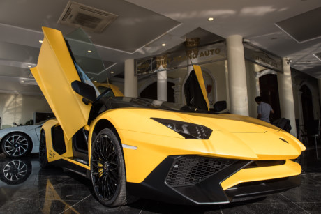 Đây là chiếc Lamborghini Aventador SV Roadster duy nhất tại Việt Nam. Xe có ngoại thất màu vàng và nội thất màu đen. Trước đó, đại gia Minh Nhựa cũng từng mua mẫu xe này về Việt Nam nhưng là phiên bản coupe. So với phiên bản coupe, Lamborghini Aventador SV Roadster không thay đổi nhiều về thiết kế.