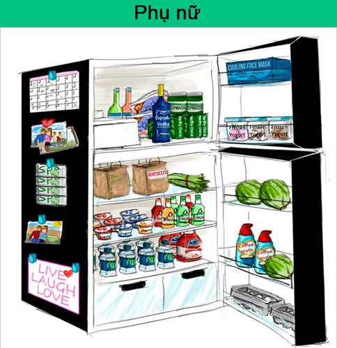 Tủ lạnh của phụ nữ lúc nào cũng đầy ắn đồ ăn, thức uống và các loại rau củ.