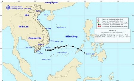   Bản đồ đường đi của áp thấp nhiệt đới.