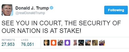 Đoạn tweet trên trang cá nhân của ông Trump về phán quyết của Tòa phúc thẩm. (Ảnh: Twitter)