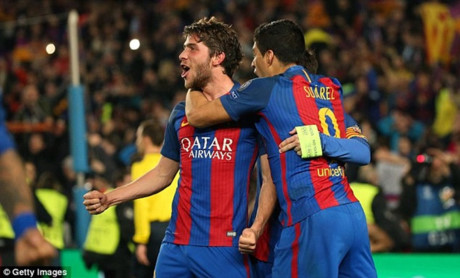 Sergi Roberto chia sẻ, bản thân mình cũng không nhớ đã làm thế nào để ghi bàn thắng lịch sử khi cảm xúc bùng nổ quá mãnh liệt. (Ảnh: Daily Mail)