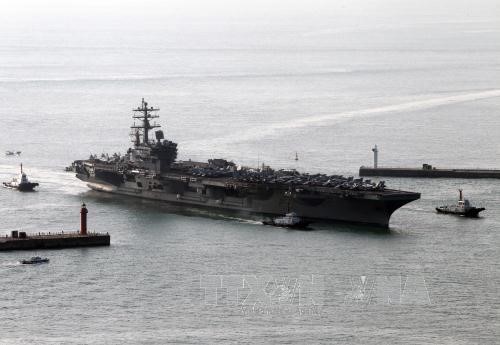 Tàu sân bay Mỹ USS Ronald Reagan. Ảnh: Yonhap/TTXVN