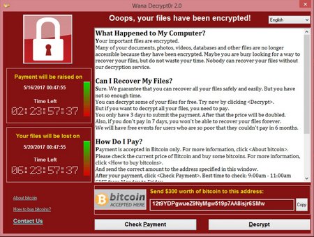 Mã độc WannaCry mã hóa dữ liệu, đòi tiền chuộc.