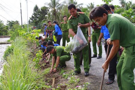 ĐVTN trồng hoa dừa và hoa mắt nai trên tuyến đường Ấp 7, Ấp 8