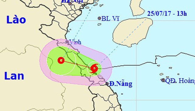 Vị trí và hướng di chuyển của bão số 4 (Ảnh: NCHMF).