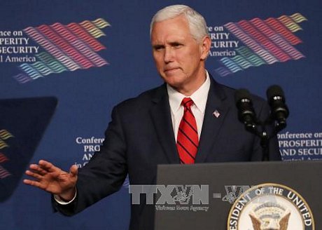 Phó Tổng thống Mỹ Mike Pence phát biểu tại một hội nghị ở Miami, Florida ngày 15/6. Ảnh: AFP/TTXVN