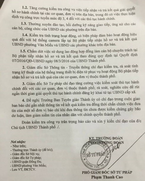 Một phần báo cáo kết quả thanh tra Vụ cán bộ phường Văn Miếu 