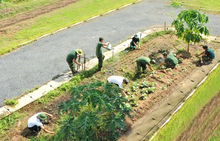 Bộ đội tích cực xây dựng môi trường doanh trại xanh- sạch- đẹp.