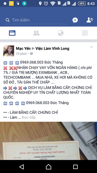 Một tài khoản mạng xã hội công khai rao bán bằng giả, có cả “hình ảnh minh họa”.