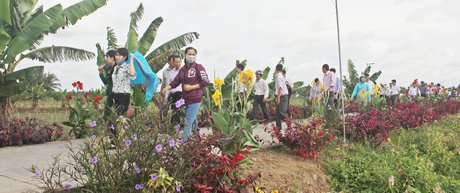 Đoàn tham quan tuyến đường hoa tại xã Thuận An.