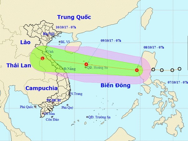 Vị trí và đường đi dự kiến của áp thấp nhiệt đới. (Nguồn: nchmf.gov.vn)