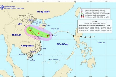 Hướng đi của áp thấp nhiệt đới đang mạnh lên thành bão. Ảnh: NCHMF