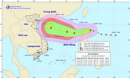 Dự báo đường đi của cơn bão. Nguồn: Trung tâm Dự báo khí tượng thủy văn Trung ương