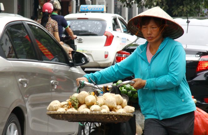 Bạn có thể dễ dàng bắt gặp hình ảnh những chiếc xe đạp bán rau củ, hoa quả… rất đỗi thân quen và bình dị giữa lòng thủ đô ồn ả.