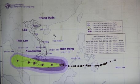 Vị trí và hướng di chuyển của bão số 16.