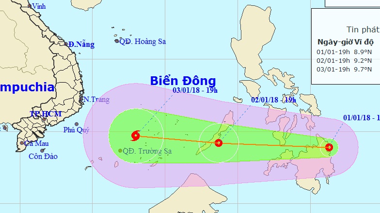 Áp thấp nhiệt đới có hướng di chuyển giống với bão Tembin (bão số 16) - Nguồn: Trung tâm Dự báo khí tượng thủy văn trung ương
