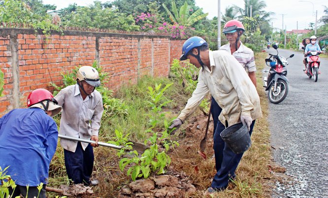 Là xã đầu tiên về đích nông thôn mới, đến nay xã Long Mỹ (Mang Thít) vẫn quan tâm làm đẹp cảnh quan môi trường thông qua việc trồng hoa dọc các tuyến đường.