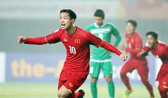 Công Phượng trong trận thắng U23 Iraq tại vòng tứ kết U23 châu Á 2018