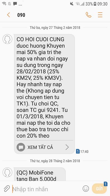 MobiFone nhắn tin khuyến mại 50% “cơ hội cuối cùng” cho khách hàng.