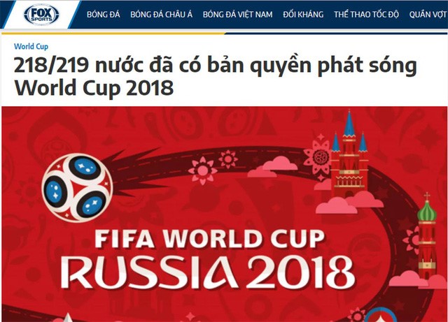 Bản tin về bản quyền truyền hình trên Fox Sports tiếng Việt - Ảnh chụp màn hình