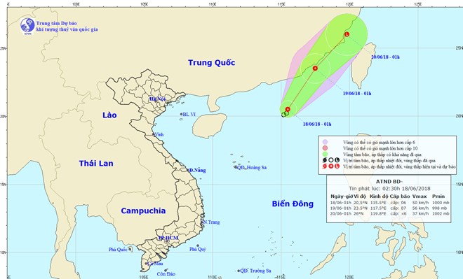 Vị trí và đường đi của áp thấp nhiệt đới. (Nguồn: khituongvietnam.gov.vn)