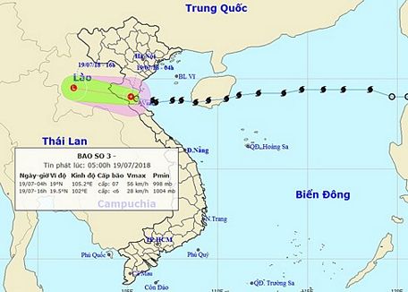 Dự báo hướng đi của ATNĐ suy yếu từ bão số 3 trong ít giờ tới. (Ảnh: Trung tâm dự báo Khí tượng Thủy văn quốc gia)