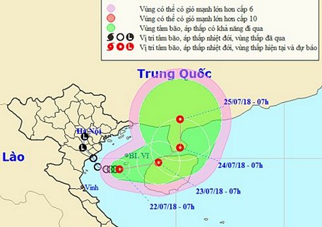 Hướng di chuyển của áp thấp nhiệt đới. Ảnh: NCHMF.