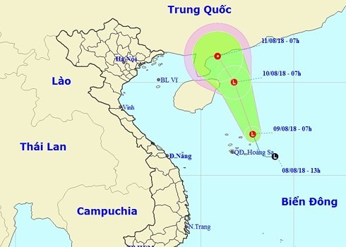 Hướng đi dự kiến của áp thấp. (Ảnh: Trung tâm Khí tượng Thủy văn quốc gia)