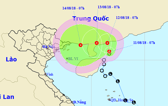 Vị trí và dự báo đường đi của áp thấp nhiệt đới - Nguồn: Trung tâm dự báo khí tượng thủy văn quốc gia