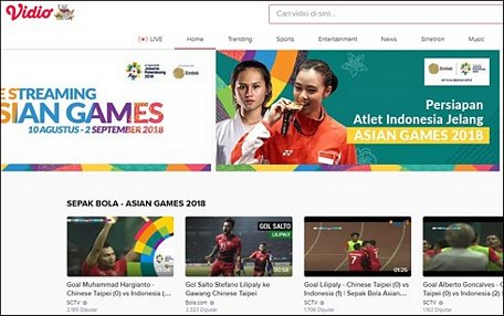 Website Vidio.com là cứu cánh cho các nước chưa mua được bản quyền truyền hình ASIAD 2018 như Việt Nam.