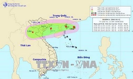 Bản đồ vị trí và đường đi của cơn bão số 4. (Ảnh: TTXVN phát)